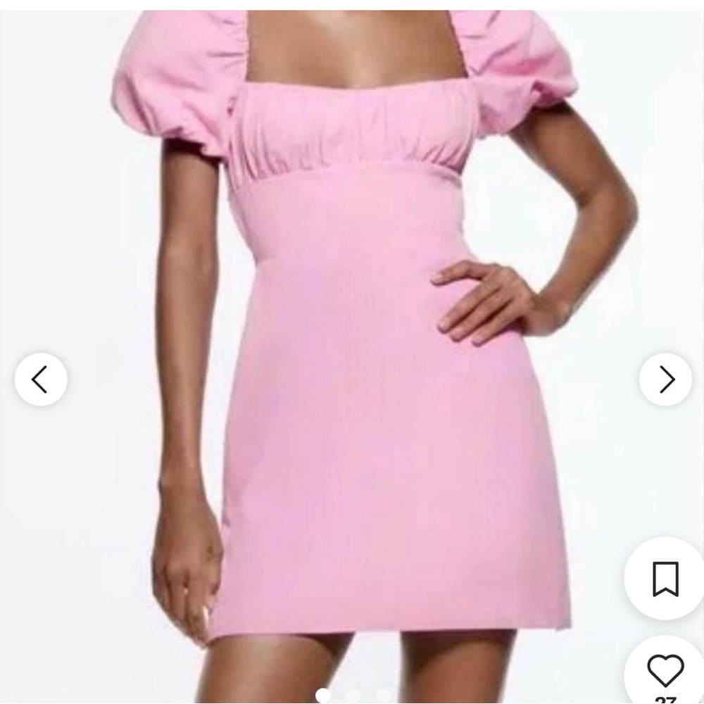 Zara Linen Blend Backless Puff Sleeve Dress (Size M)